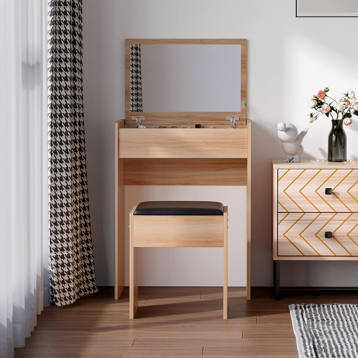 Wooden Dressing Table Set 60.2cm Wide - Velmora