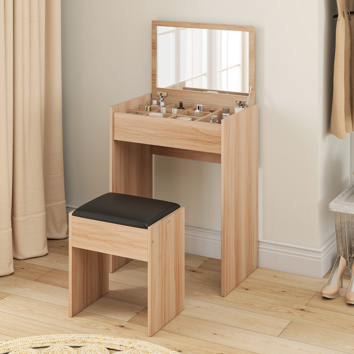 Wooden Dressing Table Set 60.2cm Wide - Velmora