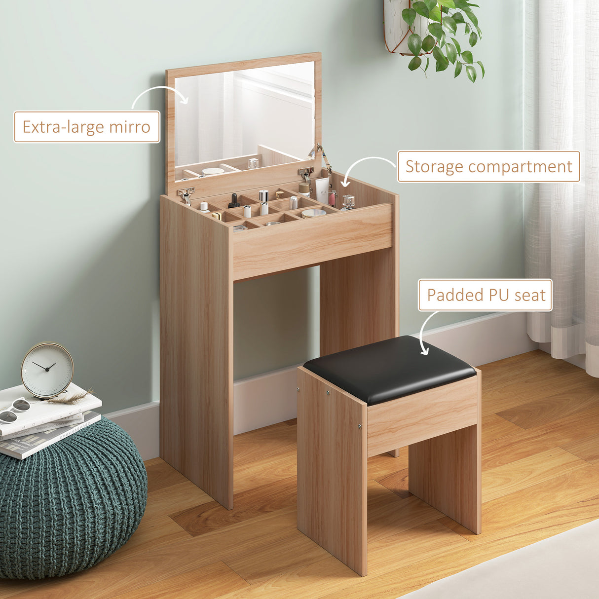 Wooden Dressing Table Set 60.2cm Wide - Velmora