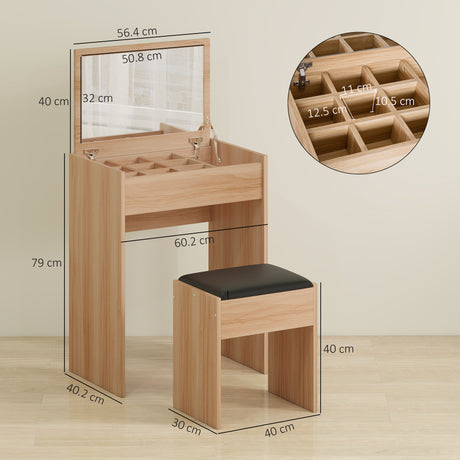 Wooden Dressing Table Set 60.2cm Wide - Velmora