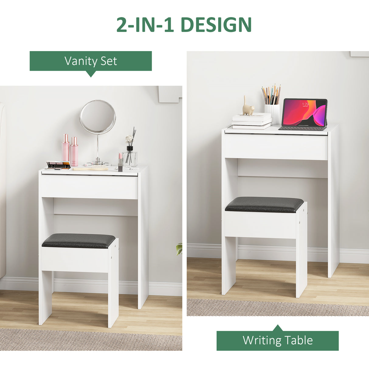 Wooden Dressing Table Set 60.2cm Wide - Velmora