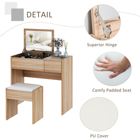 Wooden Dressing Table Set 80cm Wide - Velmora