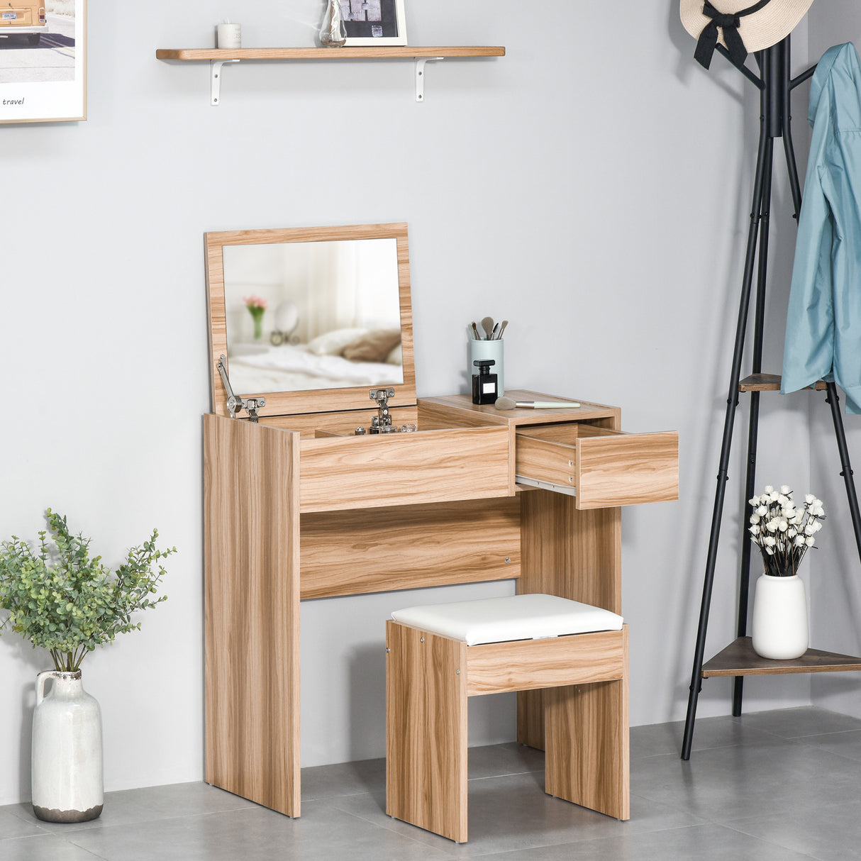 Wooden Dressing Table Set 80cm Wide - Velmora