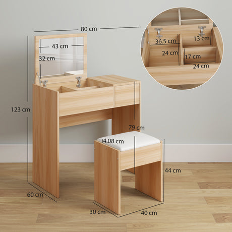 Wooden Dressing Table Set 80cm Wide - Velmora