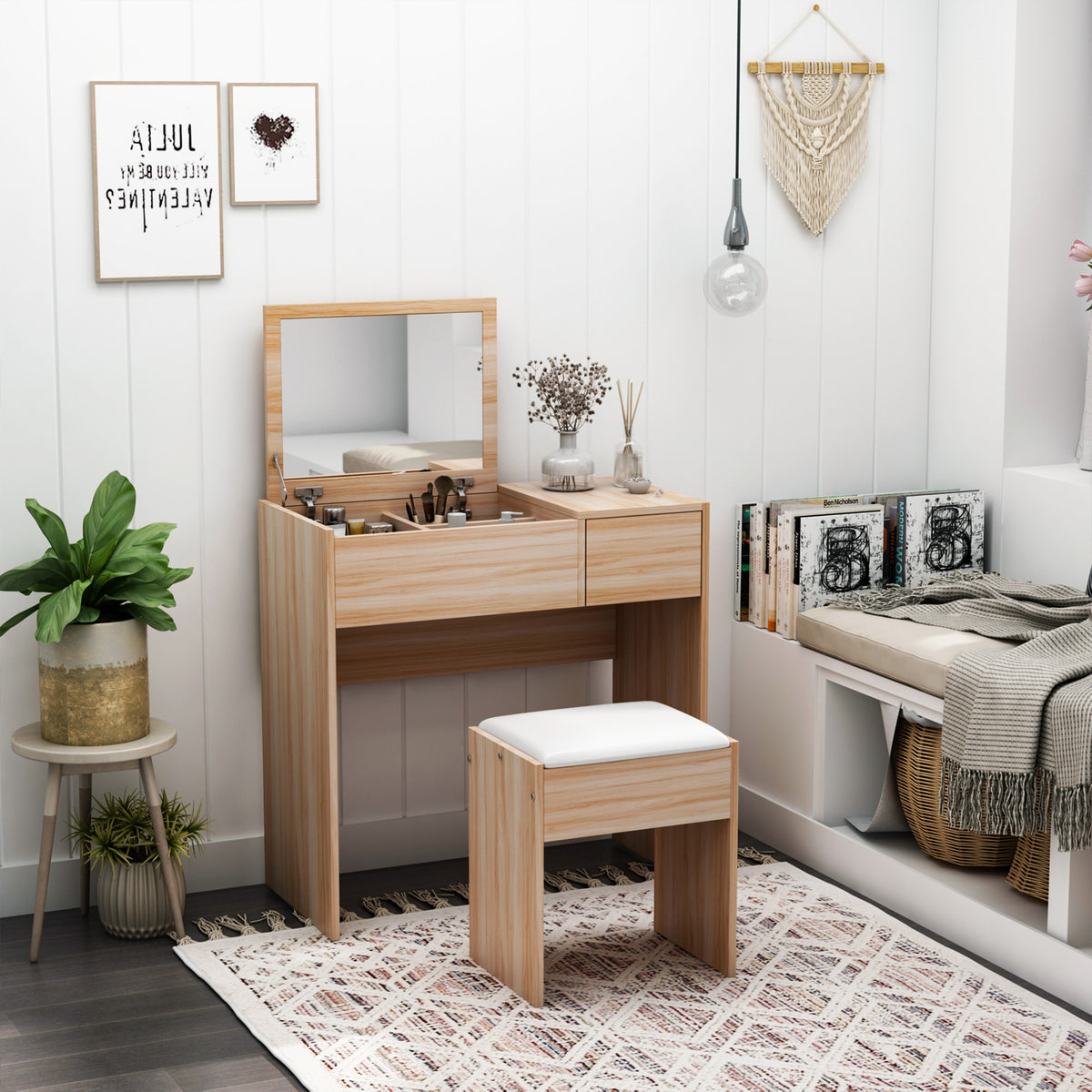 Wooden Dressing Table Set 80cm Wide - Velmora