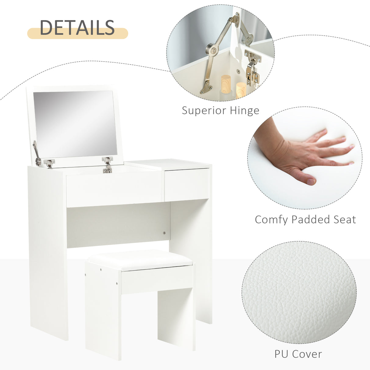 Wooden Dressing Table Set 80cm Wide - Velmora