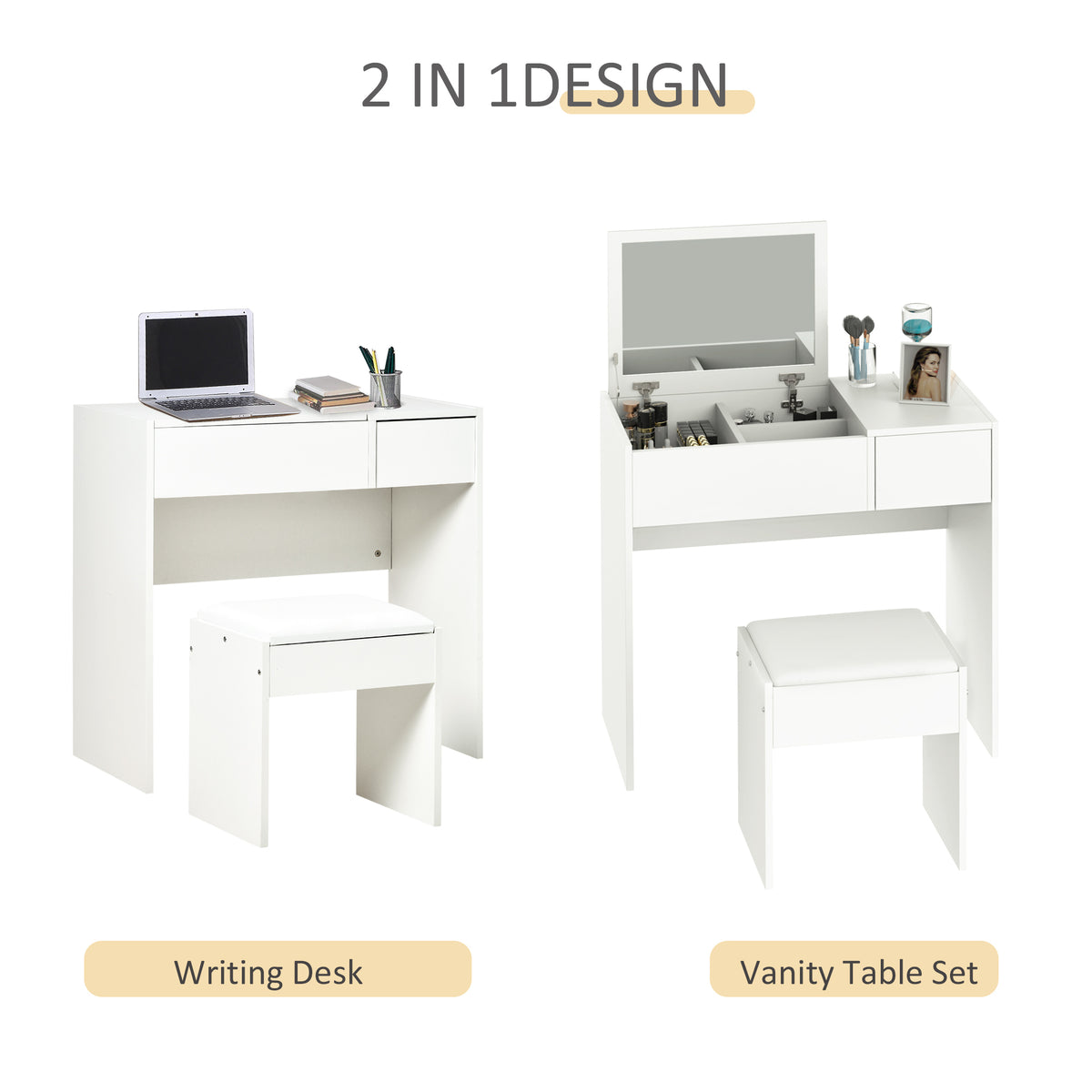 Wooden Dressing Table Set 80cm Wide - Velmora