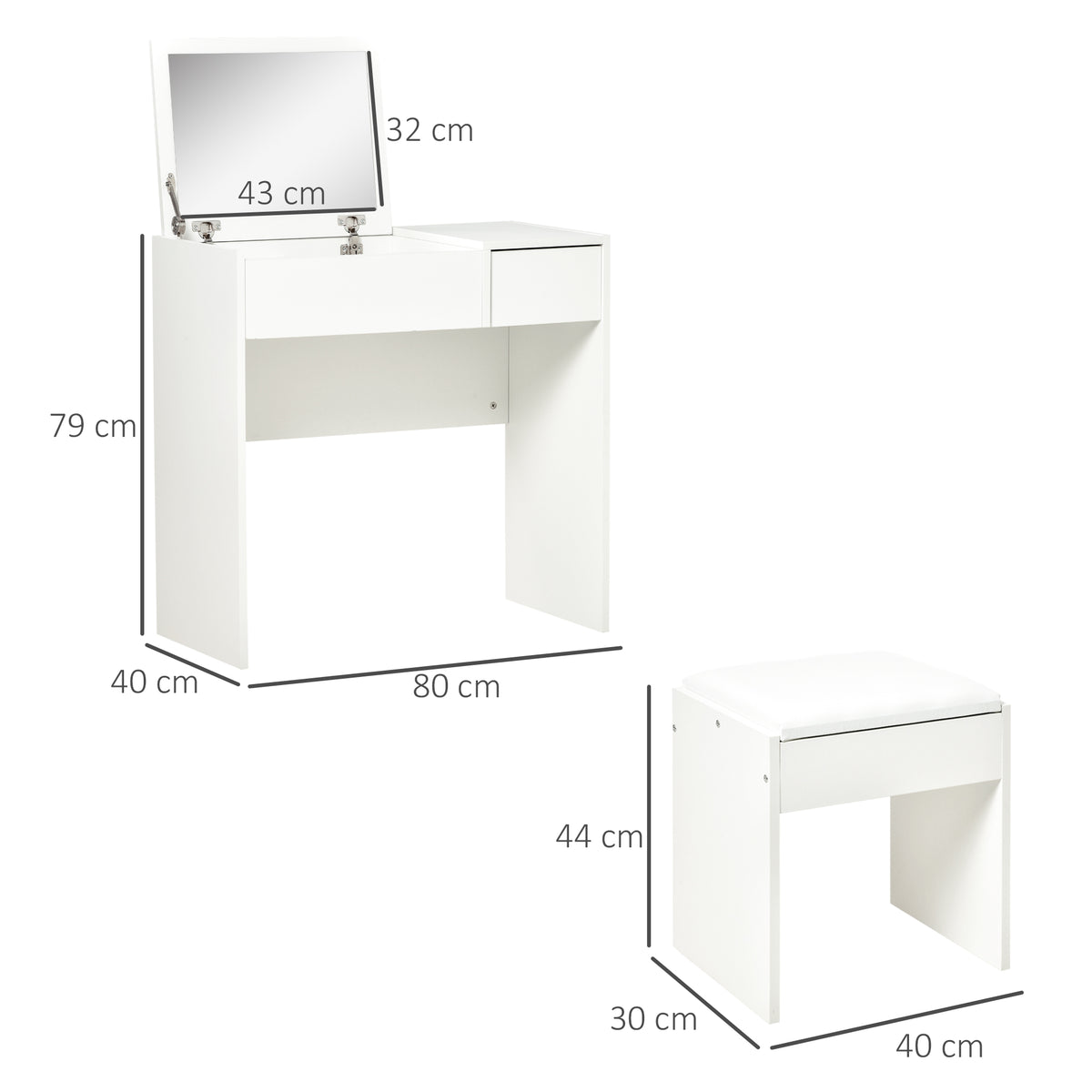 Wooden Dressing Table Set 80cm Wide - Velmora