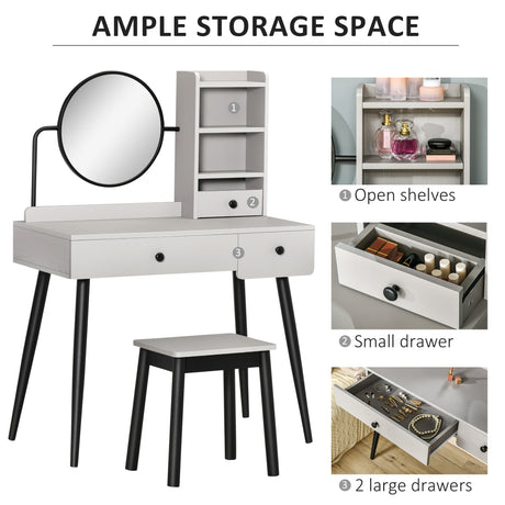 Wooden Dressing Table Set 90cm Wide - Velmora