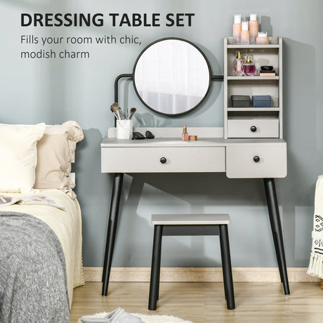 Wooden Dressing Table Set 90cm Wide - Velmora