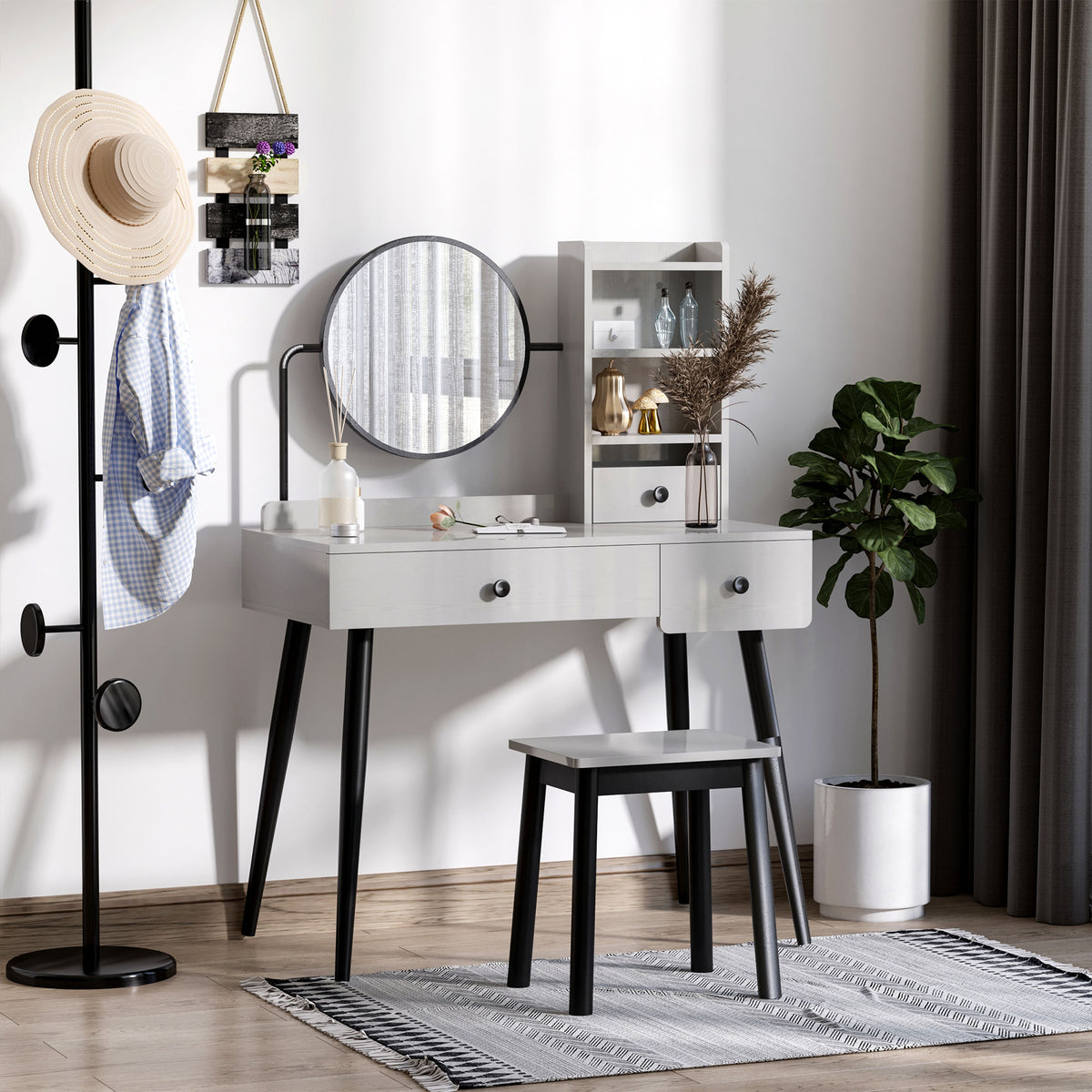 Wooden Dressing Table Set 90cm Wide - Velmora
