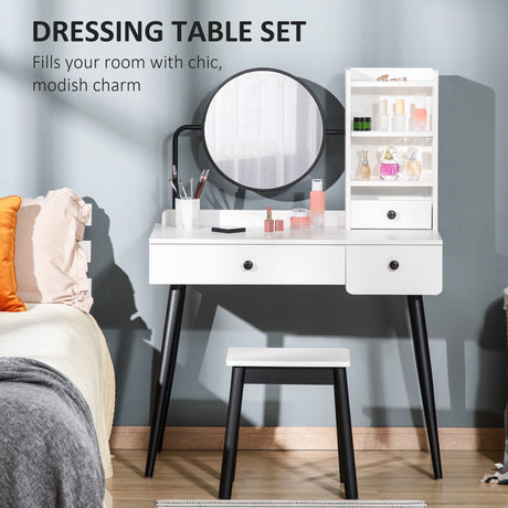 Wooden Dressing Table Set 90cm Wide - Velmora