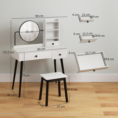Wooden Dressing Table Set 90cm Wide - Velmora