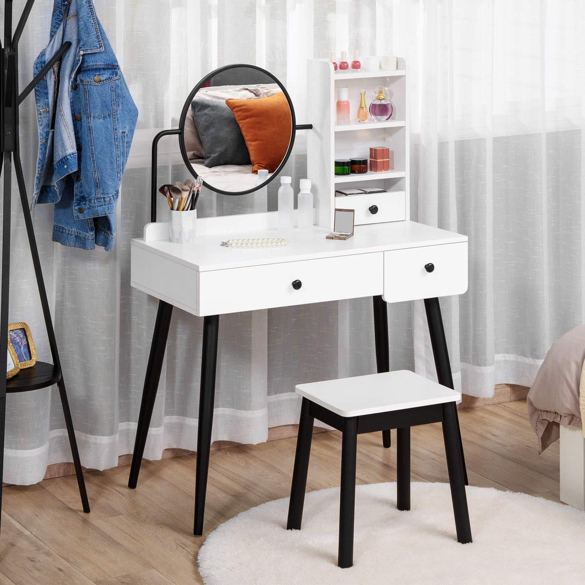 Wooden Dressing Table Set 90cm Wide - Velmora