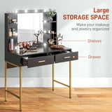 Wooden Dressing Table Set 90cm Wide With LED Lights - Velmora