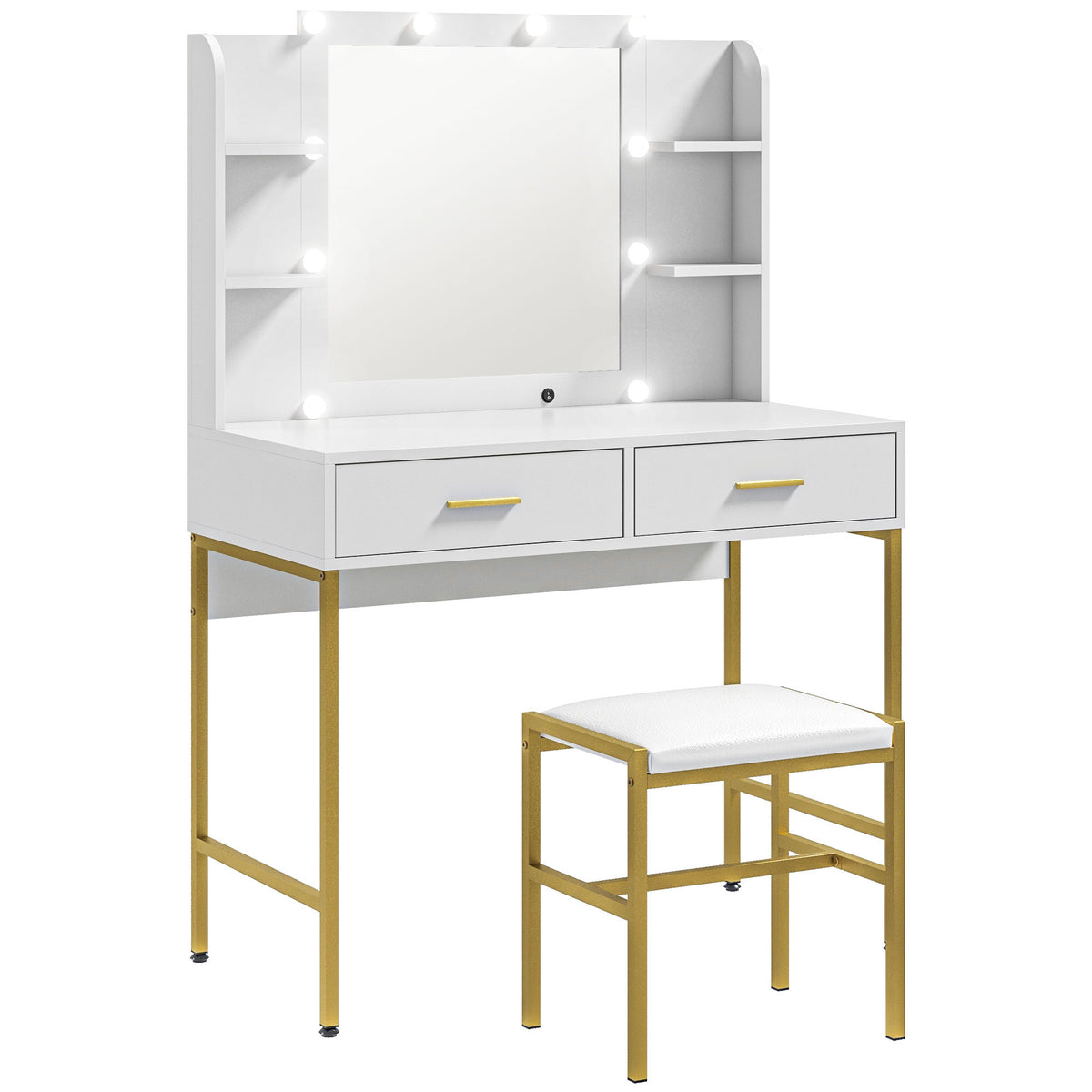 Wooden Dressing Table Set 90cm Wide With LED Lights - Velmora