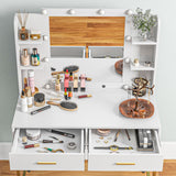 Wooden Dressing Table Set 90cm Wide With LED Lights - Velmora