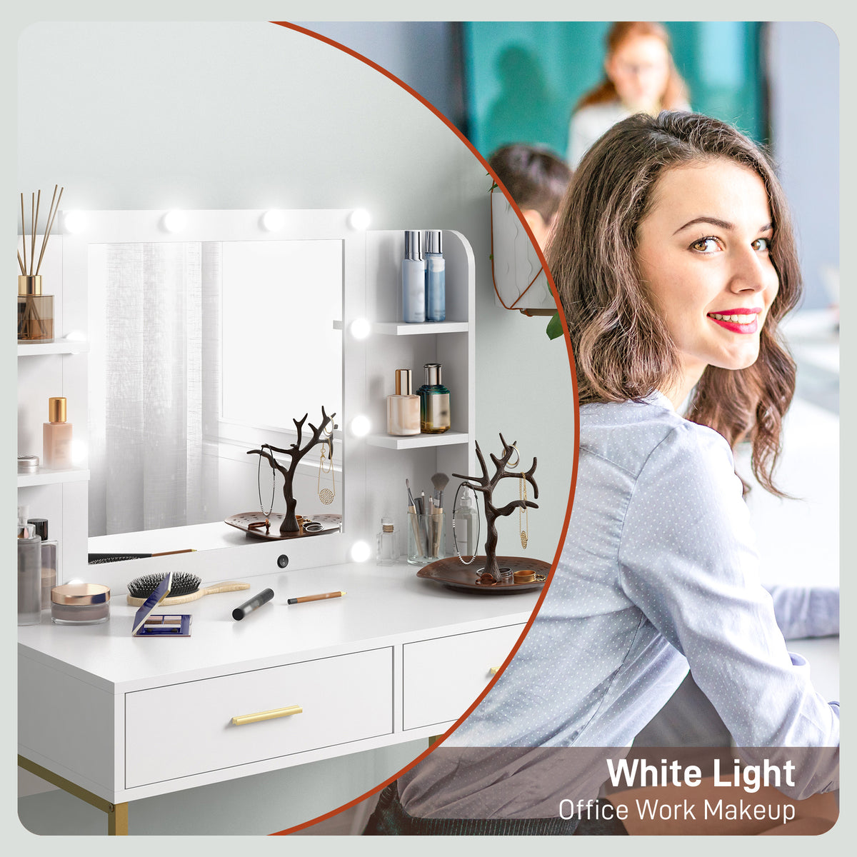 Wooden Dressing Table Set 90cm Wide With LED Lights - Velmora