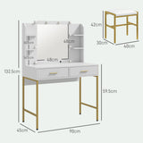 Wooden Dressing Table Set 90cm Wide With LED Lights - Velmora