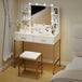 Wooden Dressing Table Set 90cm Wide With LED Lights - Velmora