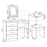 Wooden Dressing Table Set With 4 Drawers - Nevada