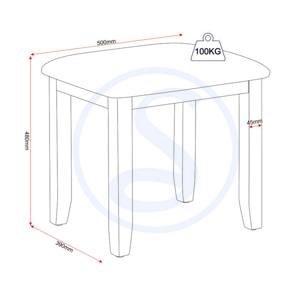Wooden Dressing Table Stool With Fabric Seat - Bordeaux
