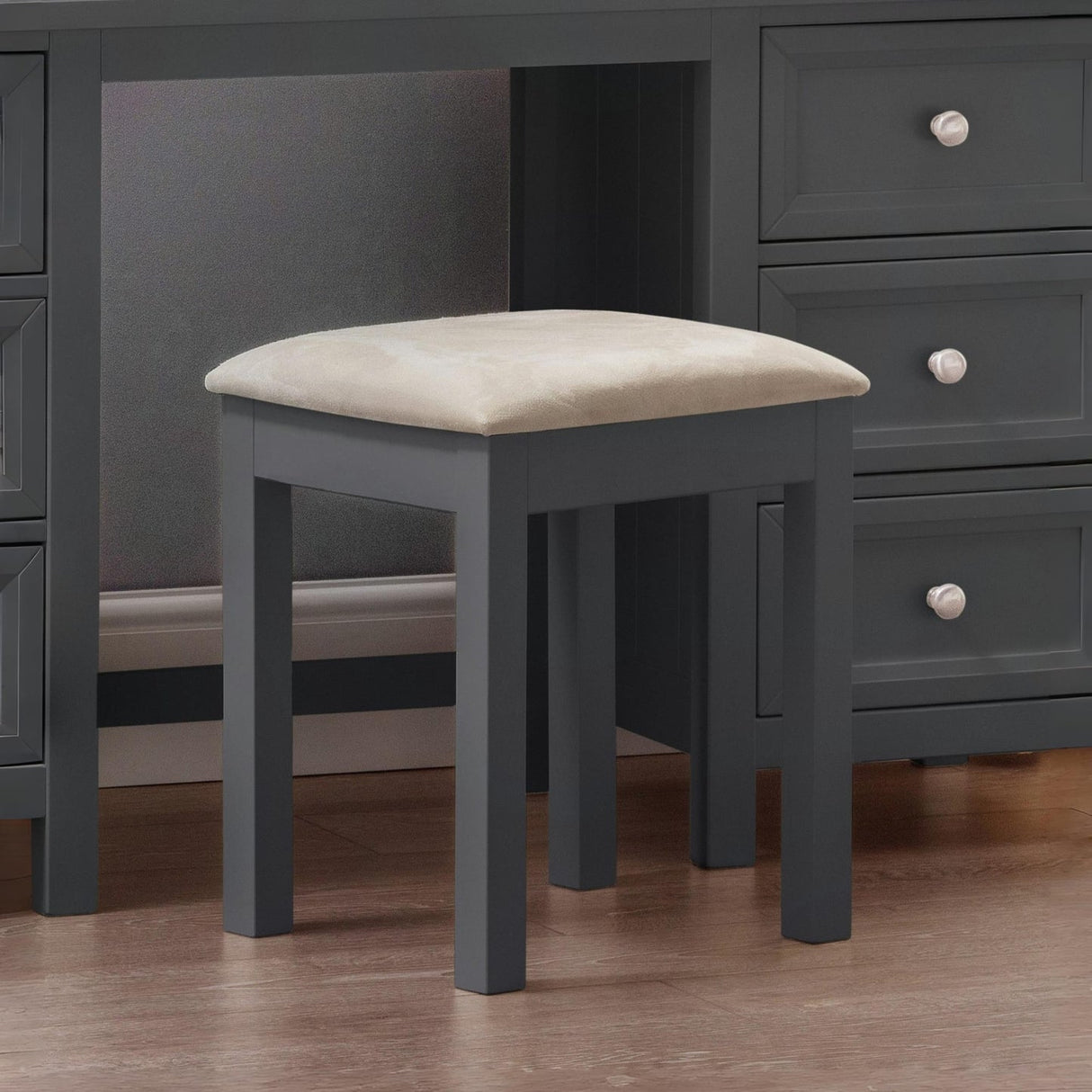 Wooden Dressing Table Stool With Fabric Seat - Maine