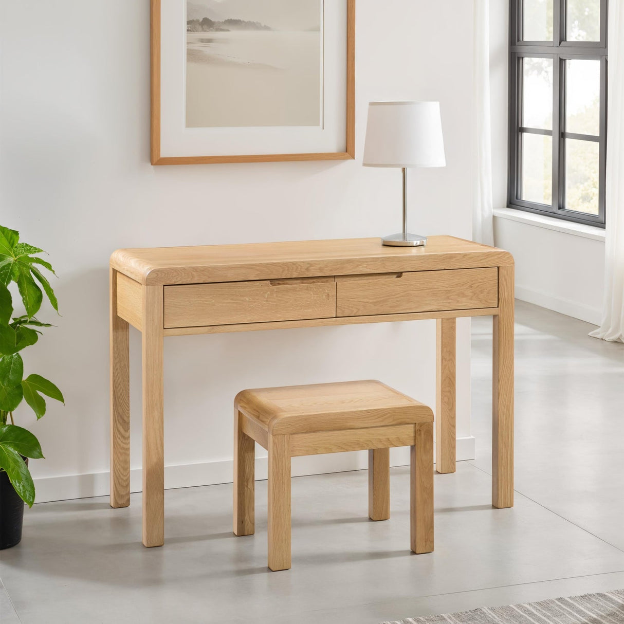 Wooden Dressing Table With 2 Drawer And Stool - Curve