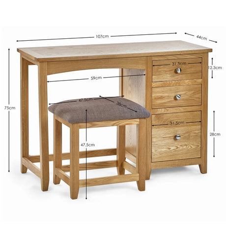 Wooden Dressing Table With 3 Drawers And Stool - Mallory