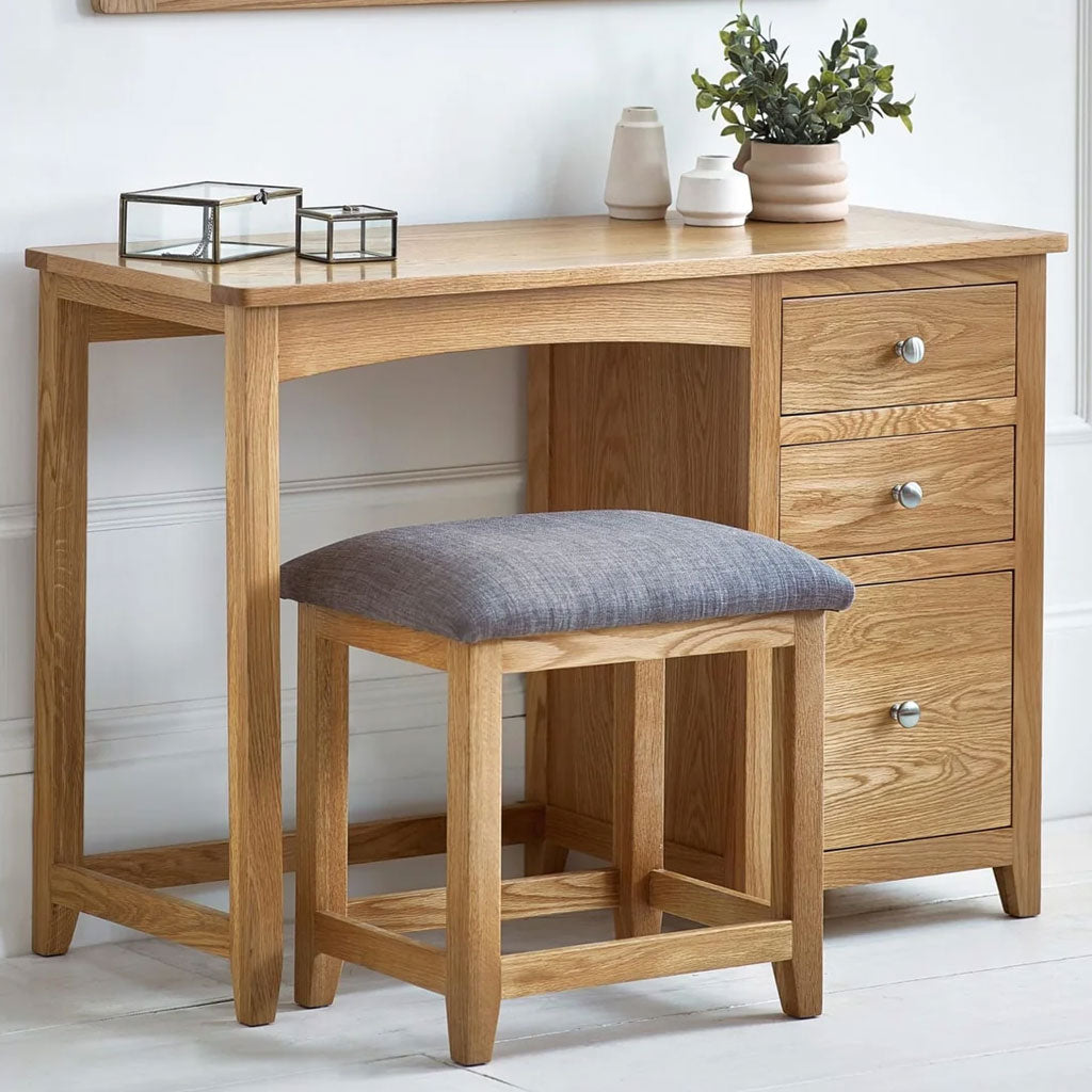 Wooden Dressing Table With 3 Drawers And Stool - Mallory