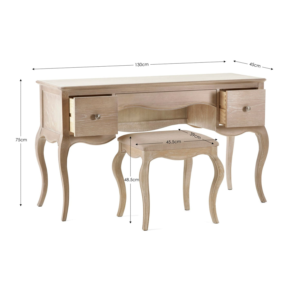 Wooden Dressing Table With Stool - Camille