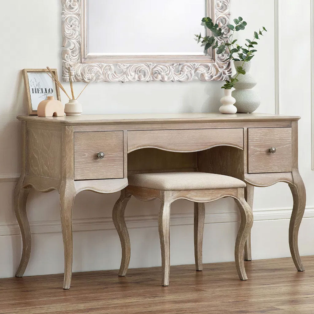 Wooden Dressing Table With Stool - Camille