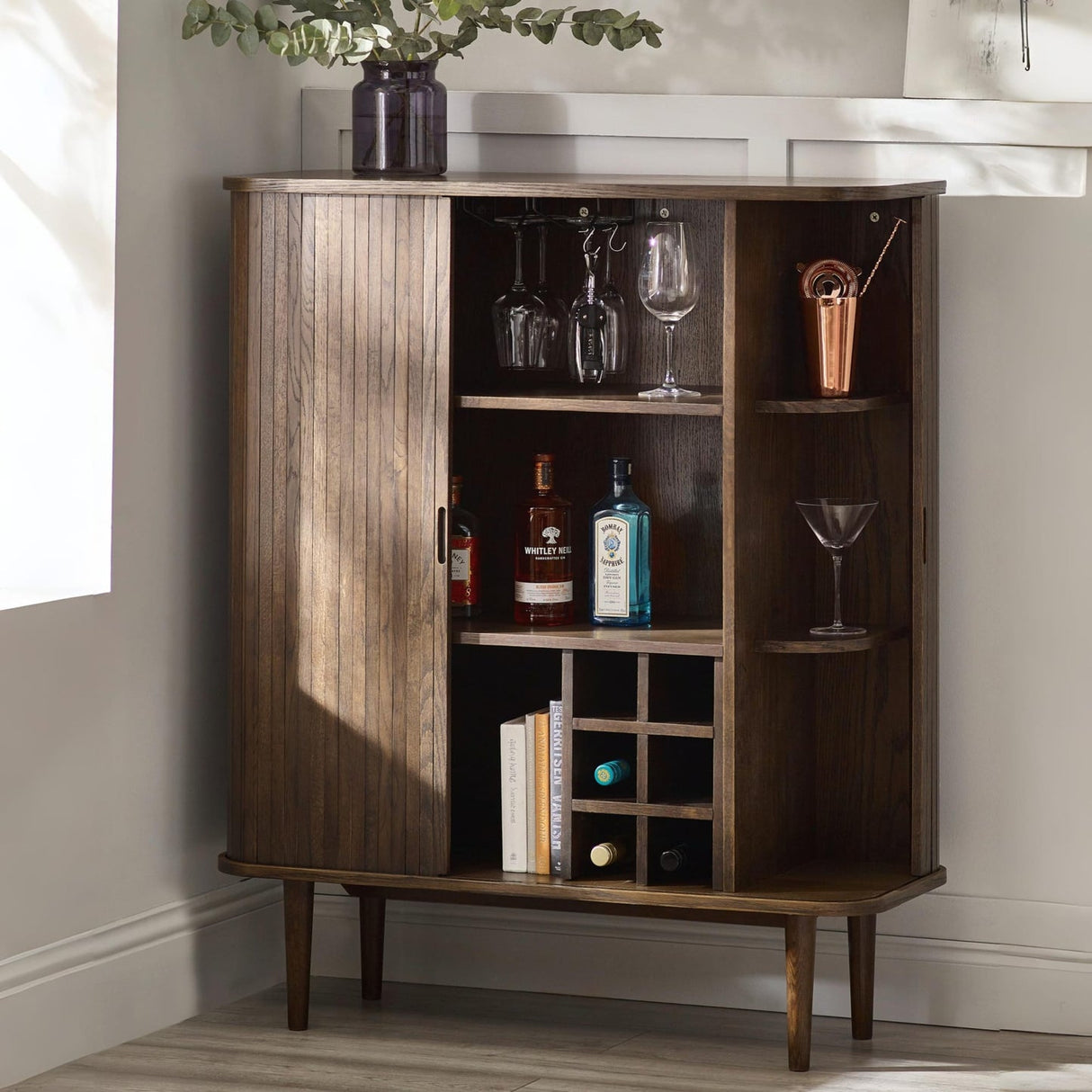 Wooden Drinks Cabinet With 2 Sliding Doors - Arya