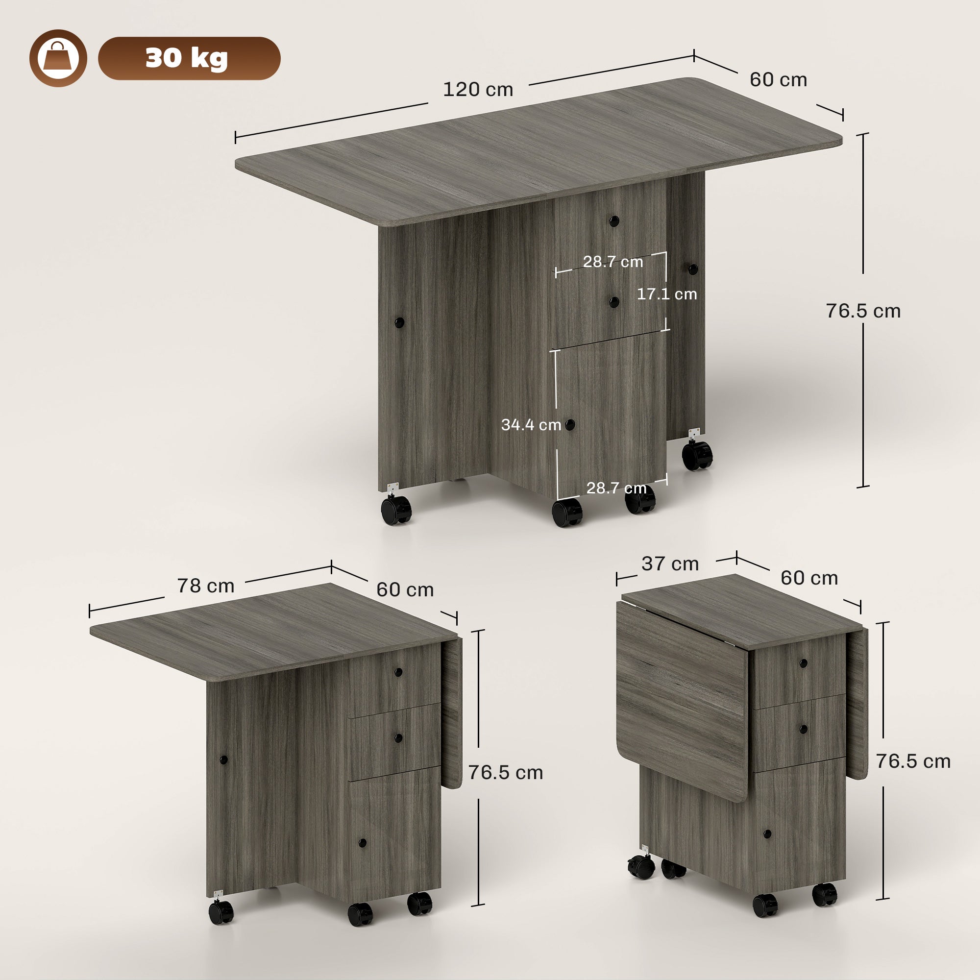 Wooden Drop Leaf Dining Table for 4 to 6 People With Multi-Storage - Velmora