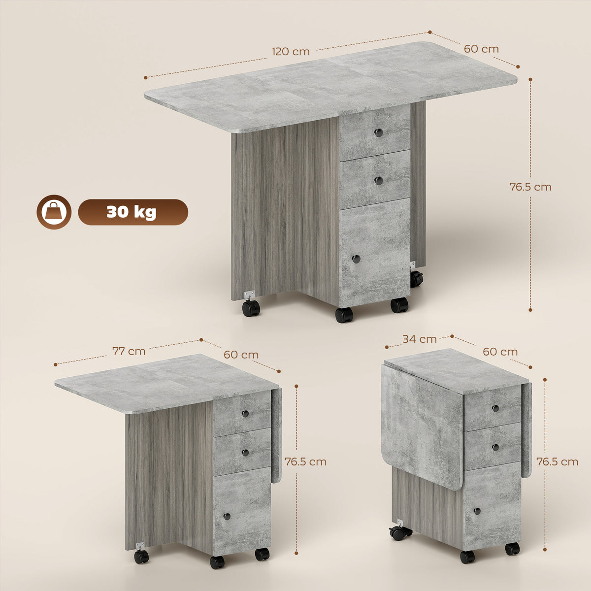 Wooden Drop Leaf Dining Table for 4 to 6 People With Multi-Storage - Velmora