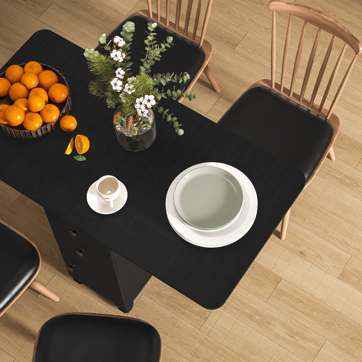 Wooden Drop Leaf Dining Table for 4 to 6 People With Multi-Storage - Velmora