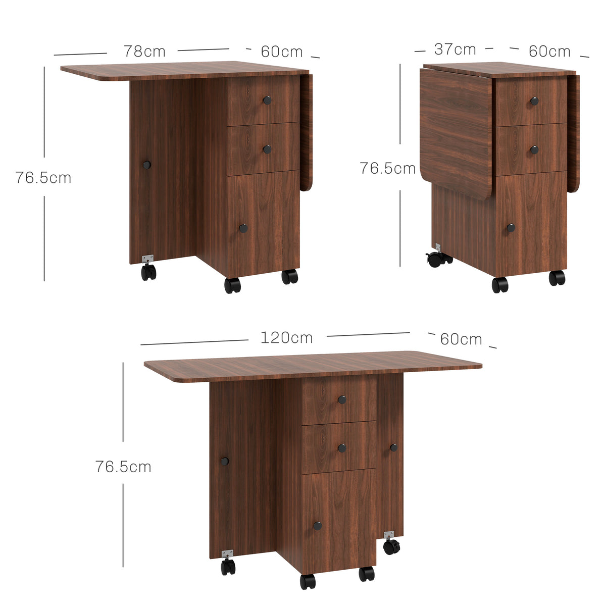 Wooden Drop Leaf Dining Table for 4 to 6 People With Multi-Storage - Velmora