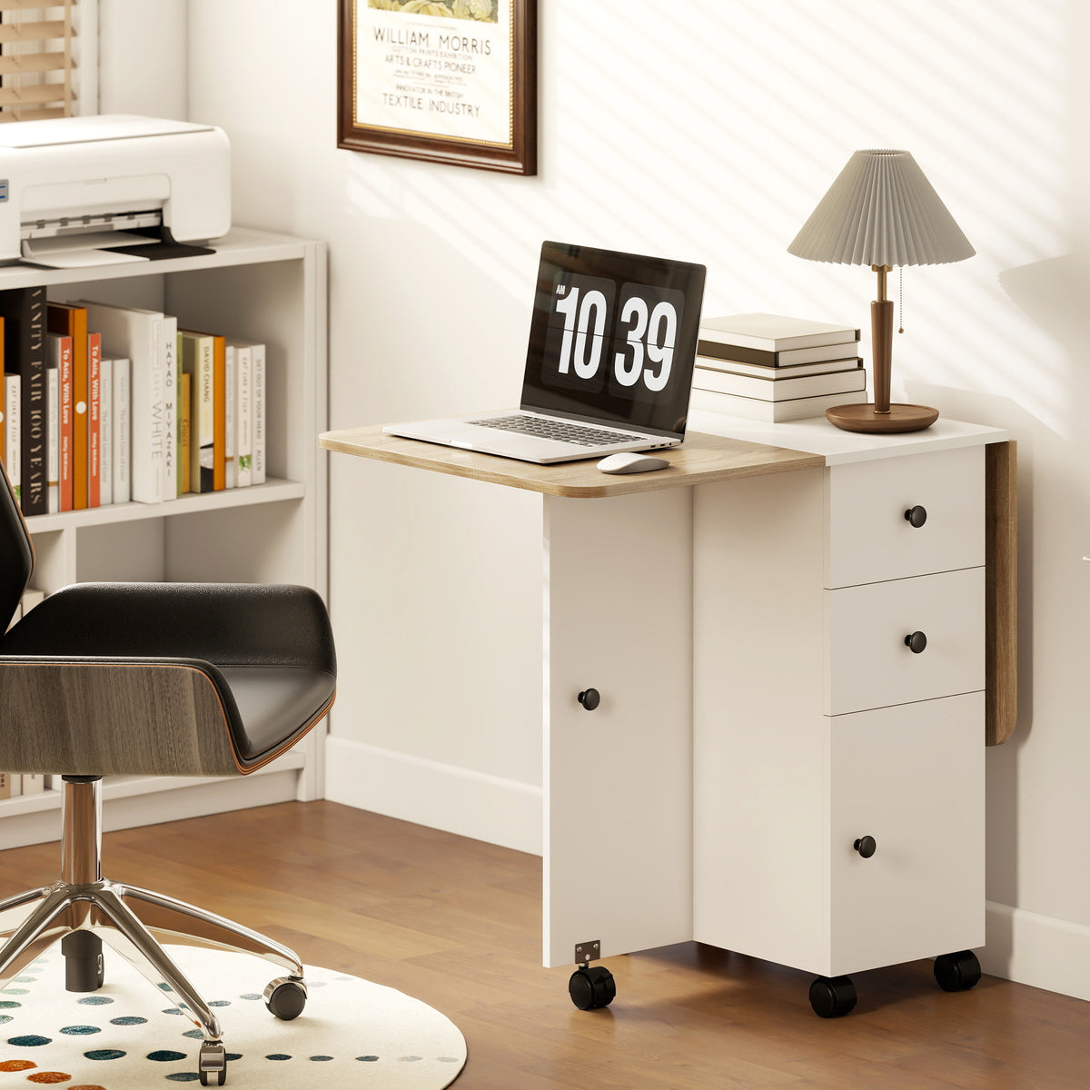 Wooden Drop Leaf Dining Table for 4 to 6 People With Multi-Storage - Velmora