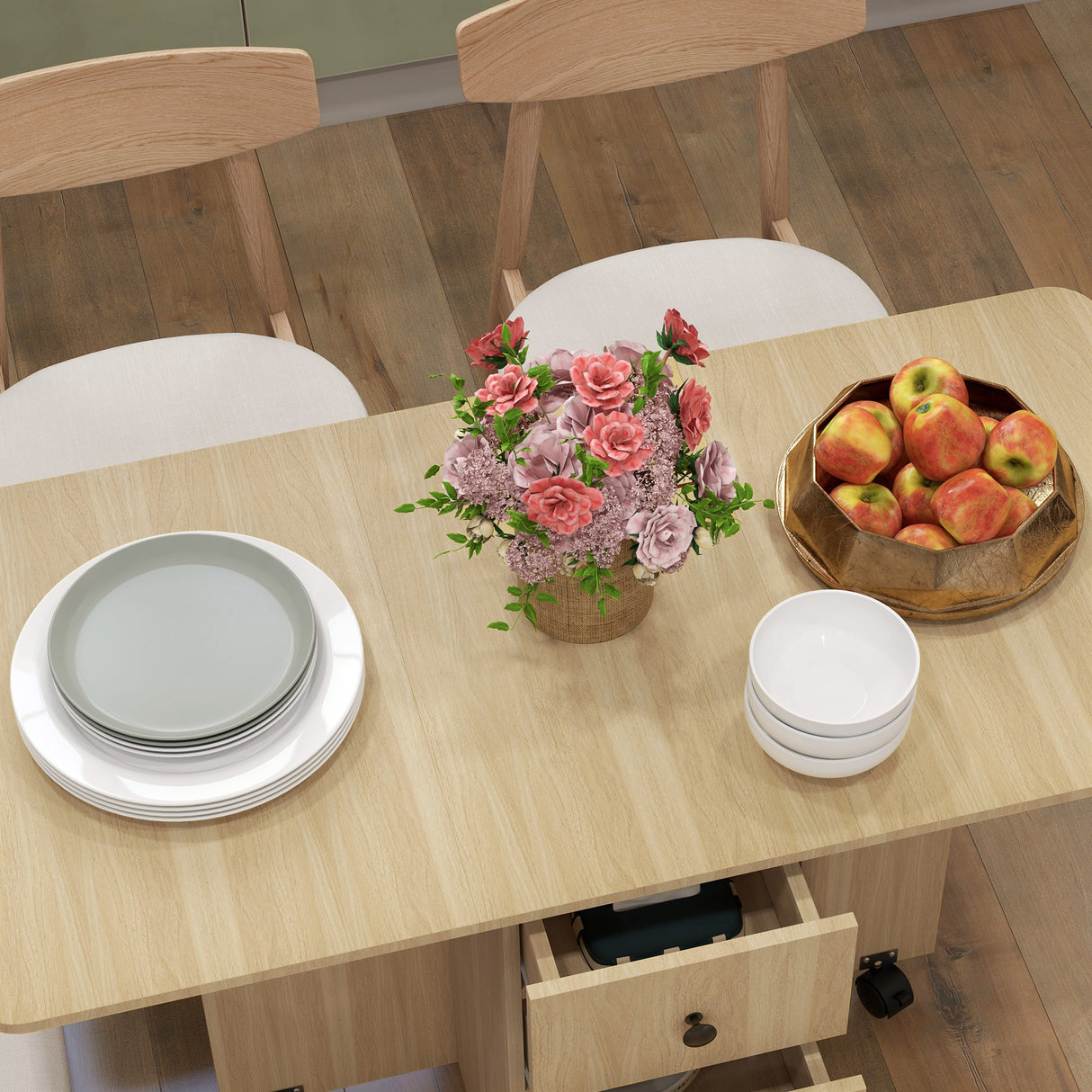 Wooden Drop Leaf Dining Table for 4 to 6 People With Multi-Storage - Velmora