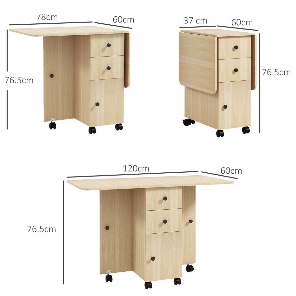 Wooden Drop Leaf Dining Table for 4 to 6 People With Multi-Storage - Velmora