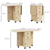 Wooden Drop Leaf Dining Table for 4 to 6 People With Multi-Storage - Velmora