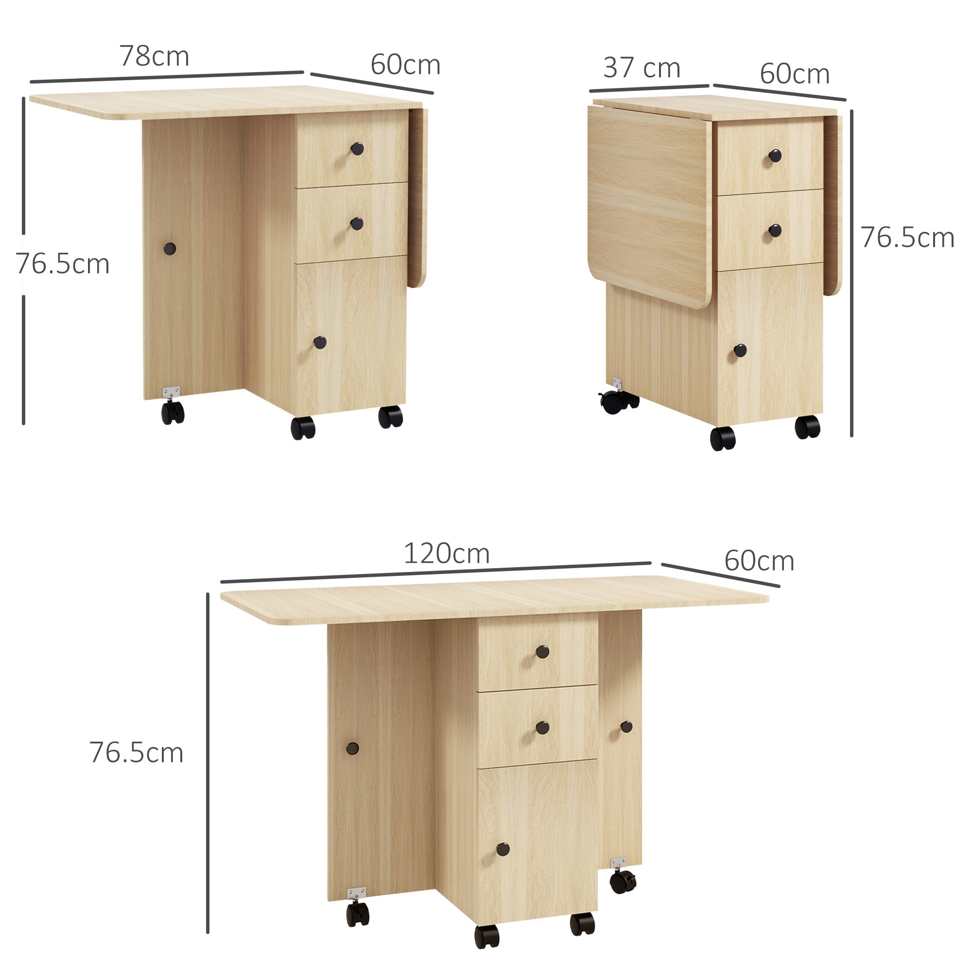 Wooden Drop Leaf Dining Table for 4 to 6 People With Multi-Storage - Velmora