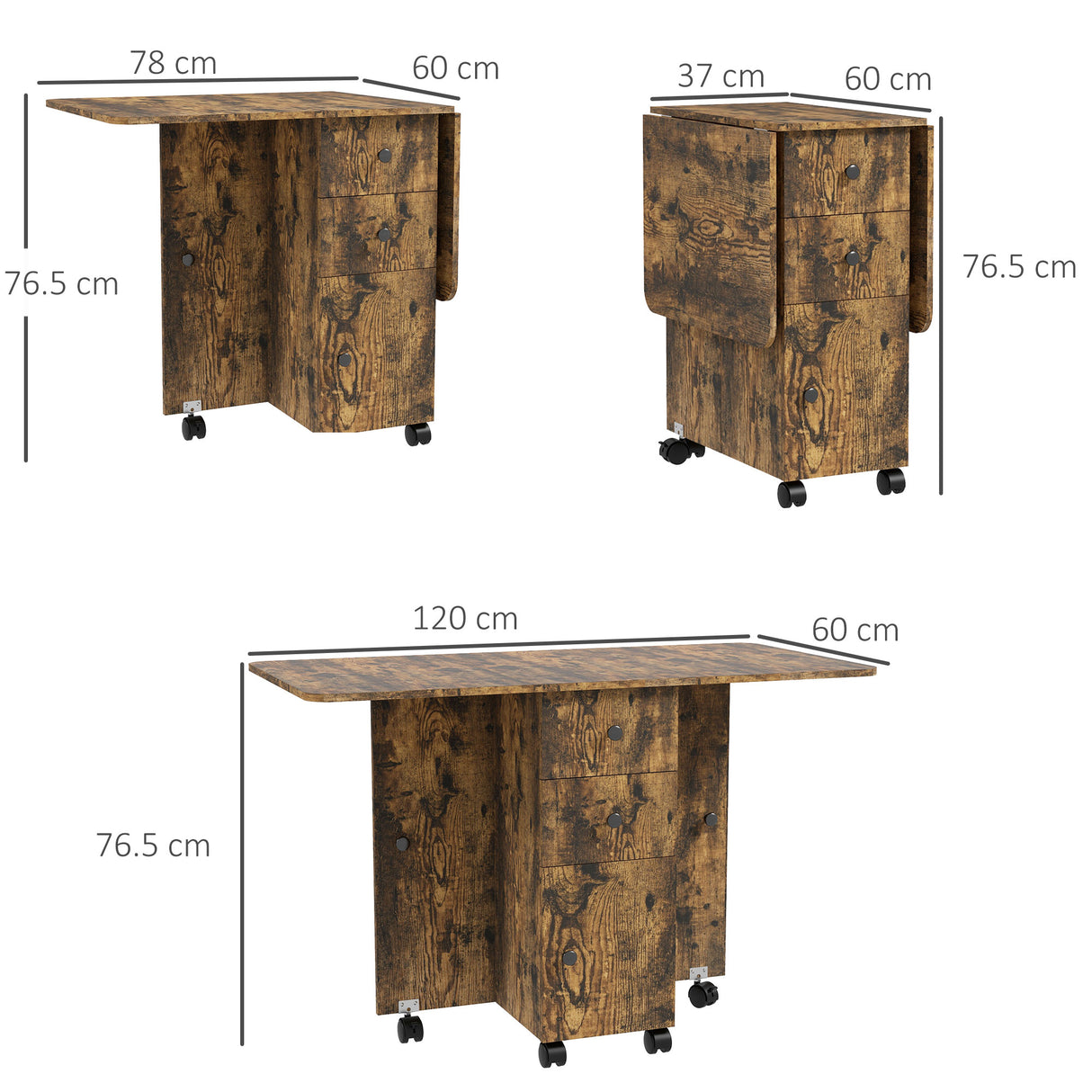 Wooden Drop Leaf Dining Table for 4 to 6 People With Multi-Storage - Velmora