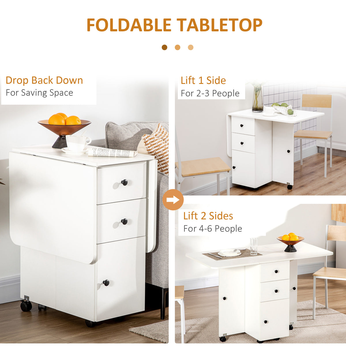 Wooden Drop Leaf Dining Table for 4 to 6 People With Multi-Storage - Velmora