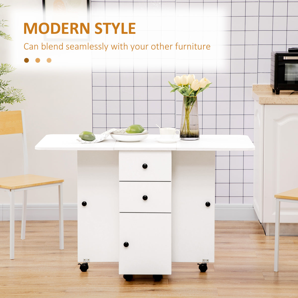 Wooden Drop Leaf Dining Table for 4 to 6 People With Multi-Storage - Velmora
