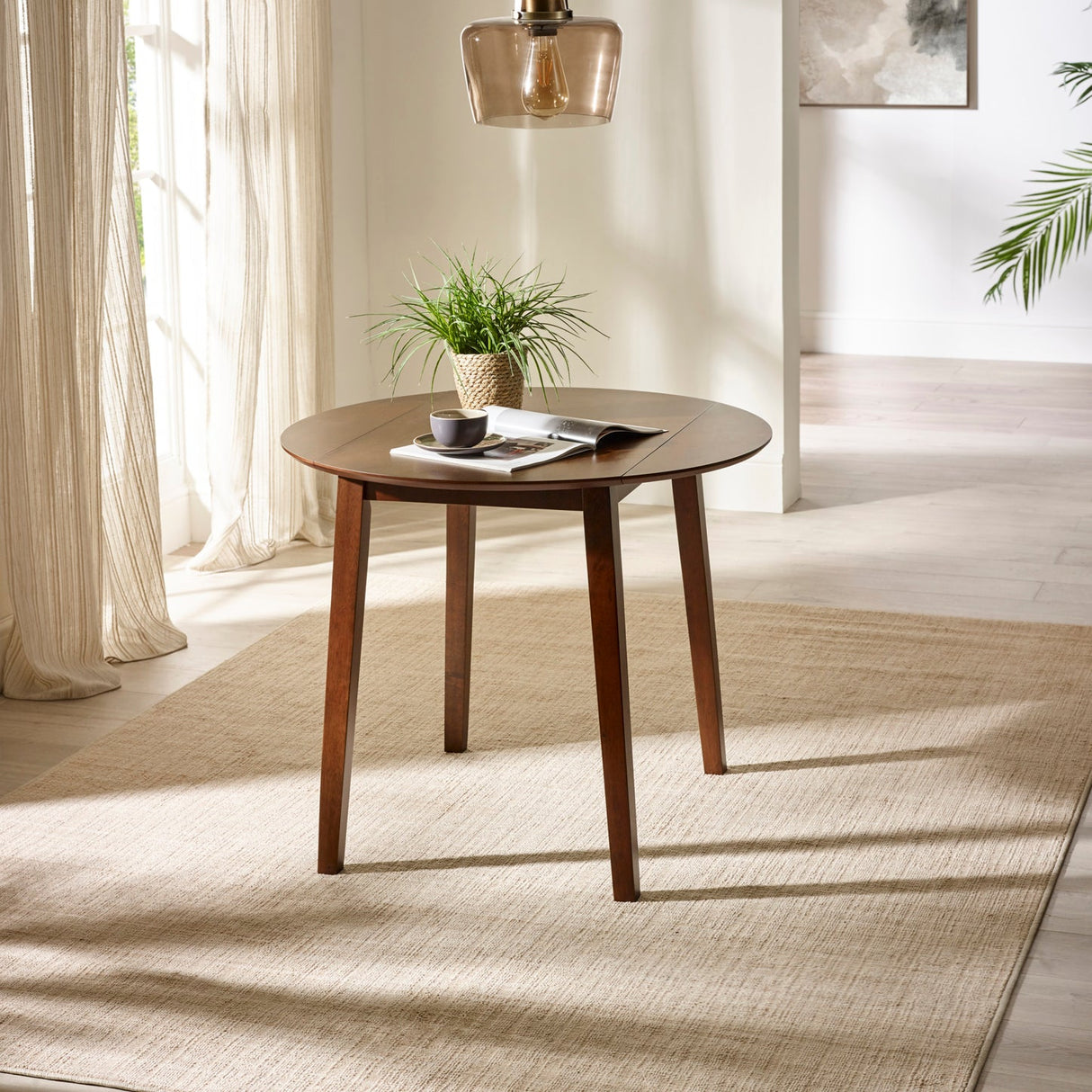 Wooden Drop Leaf Dining Table for 4 People Round - Coast