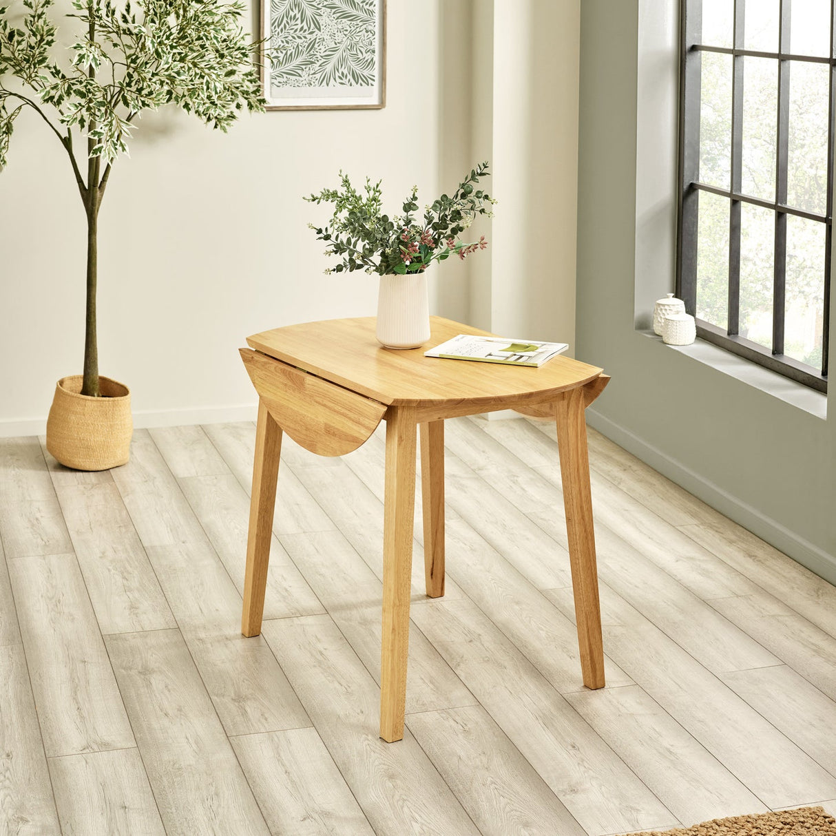 Wooden Drop Leaf Dining Table for 4 People Round - Coast