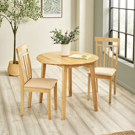 Wooden Drop Leaf Dining Table for 4 People Round - Coast