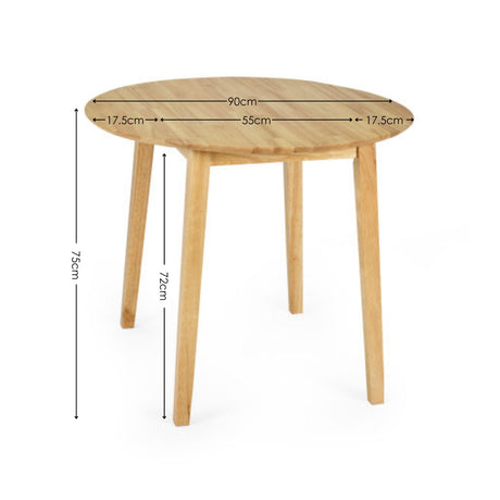 Wooden Drop Leaf Dining Table for 4 People Round - Coast