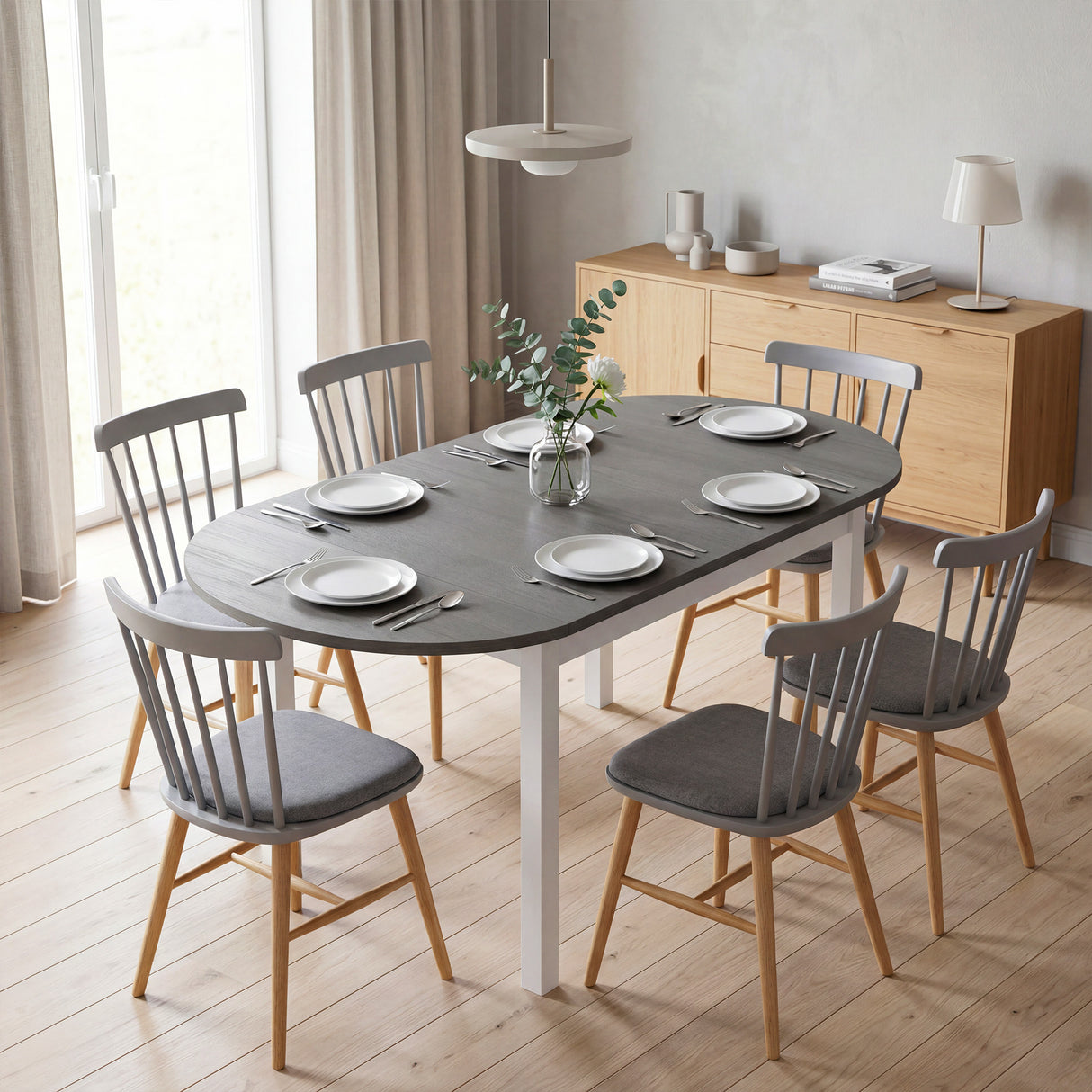 Wooden Drop-Leaf Dining Table Oval for 4 to 6 People - Velmora